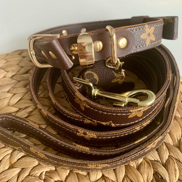 Luxury bow tie pu leather dog collar with leash - Picture 6 of 13